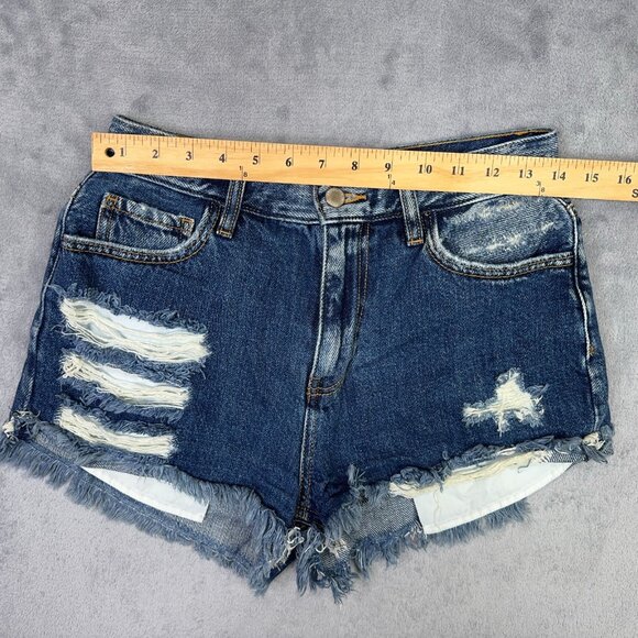 Kancan Ultra High Rise Shorts Womens S Raw Hem Distressed Shortie Cut Off Denim - Picture 7 of 10